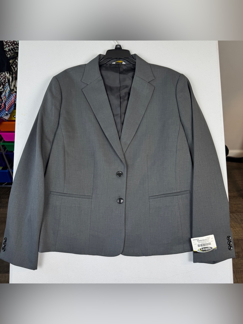 Edwards Signature Business Blazer Womens Plus 22R Solid Gray 2 Button Jacket NWT